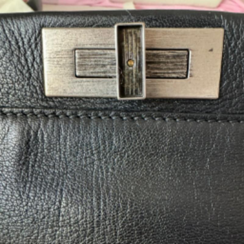 Women's Fendi Peekaboo Large Black Calfskin Leather Glitter Beaded Zucca Interior For Sale