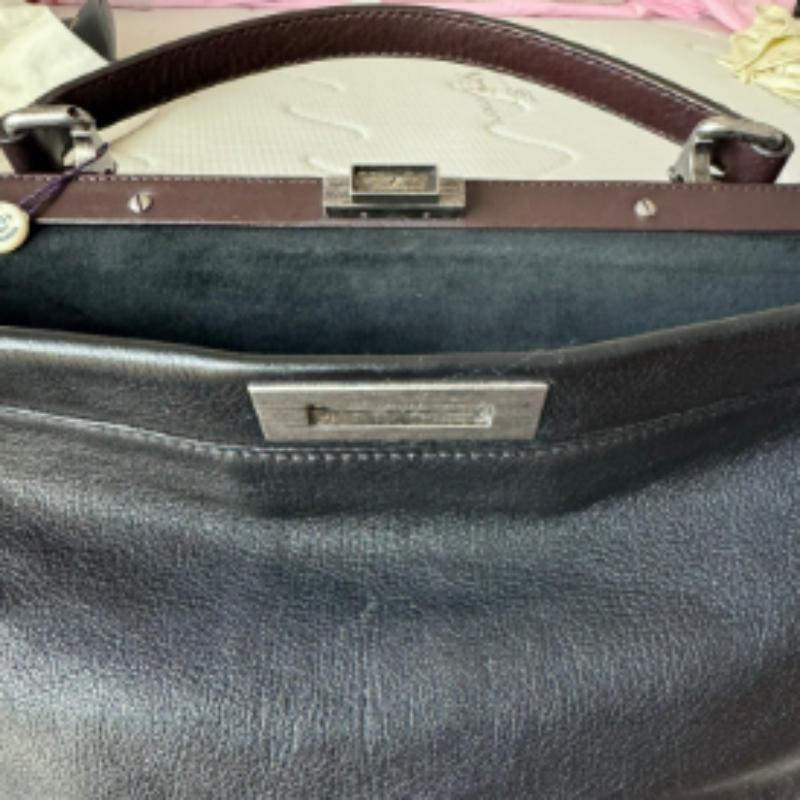 Fendi Peekaboo Large Black Calfskin Leather Glitter Beaded Zucca Interior For Sale 1