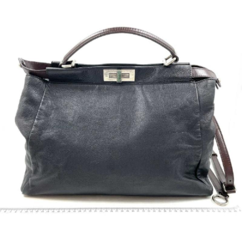 Fendi Peekaboo Large Black Calfskin Leather Glitter Beaded Zucca Interior For Sale 2