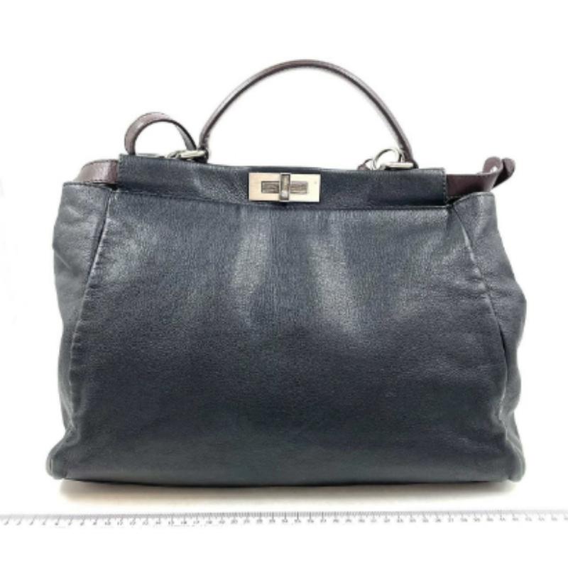 Fendi Peekaboo Large Black Calfskin Leather Glitter Beaded Zucca Interior For Sale 3