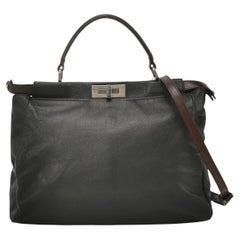 Fendi Peekaboo Large Black Calfskin Leather Glitter Beaded Zucca Interior