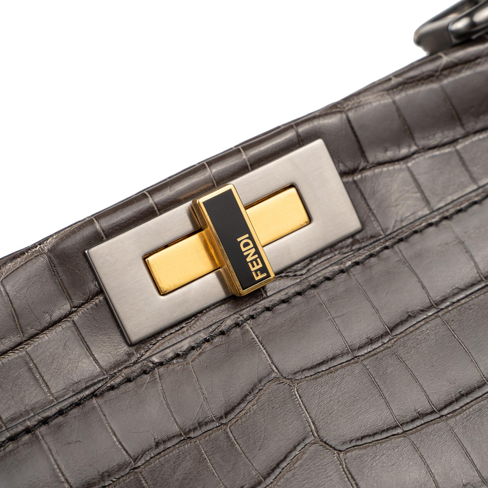 Fendi Peekaboo Medium Crocodile Brown Gray For Sale 3