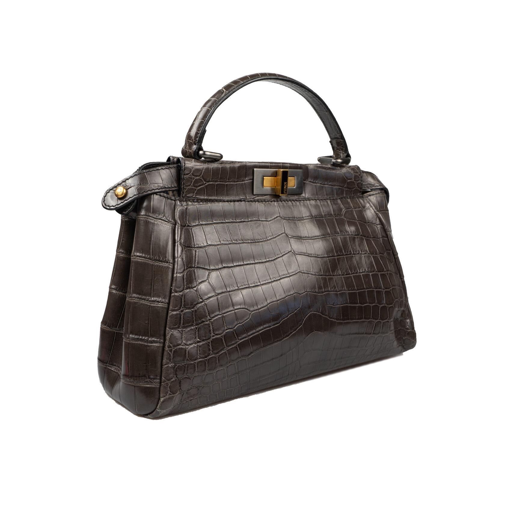 Fendi Peekaboo Medium Crocodile Brown Gray For Sale 6
