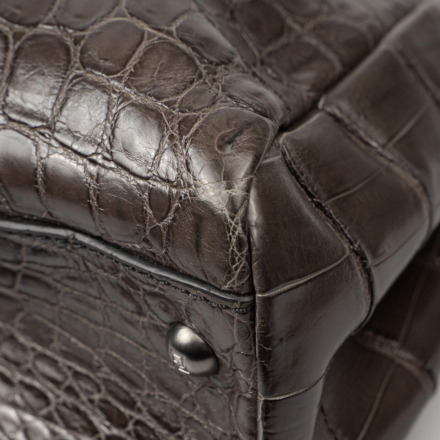 Fendi Peekaboo Medium Crocodile Brown Gray For Sale 7
