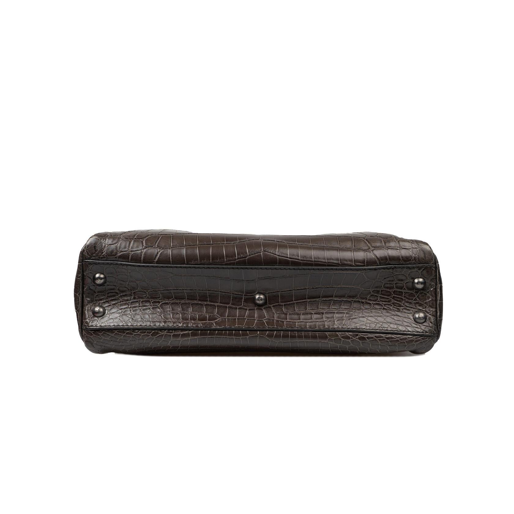 Fendi Peekaboo Medium Crocodile Brown Gray For Sale 8