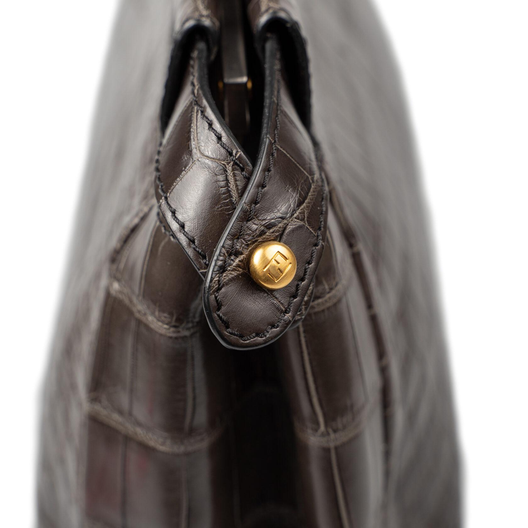 Fendi Peekaboo Medium Crocodile Brown Gray For Sale 11