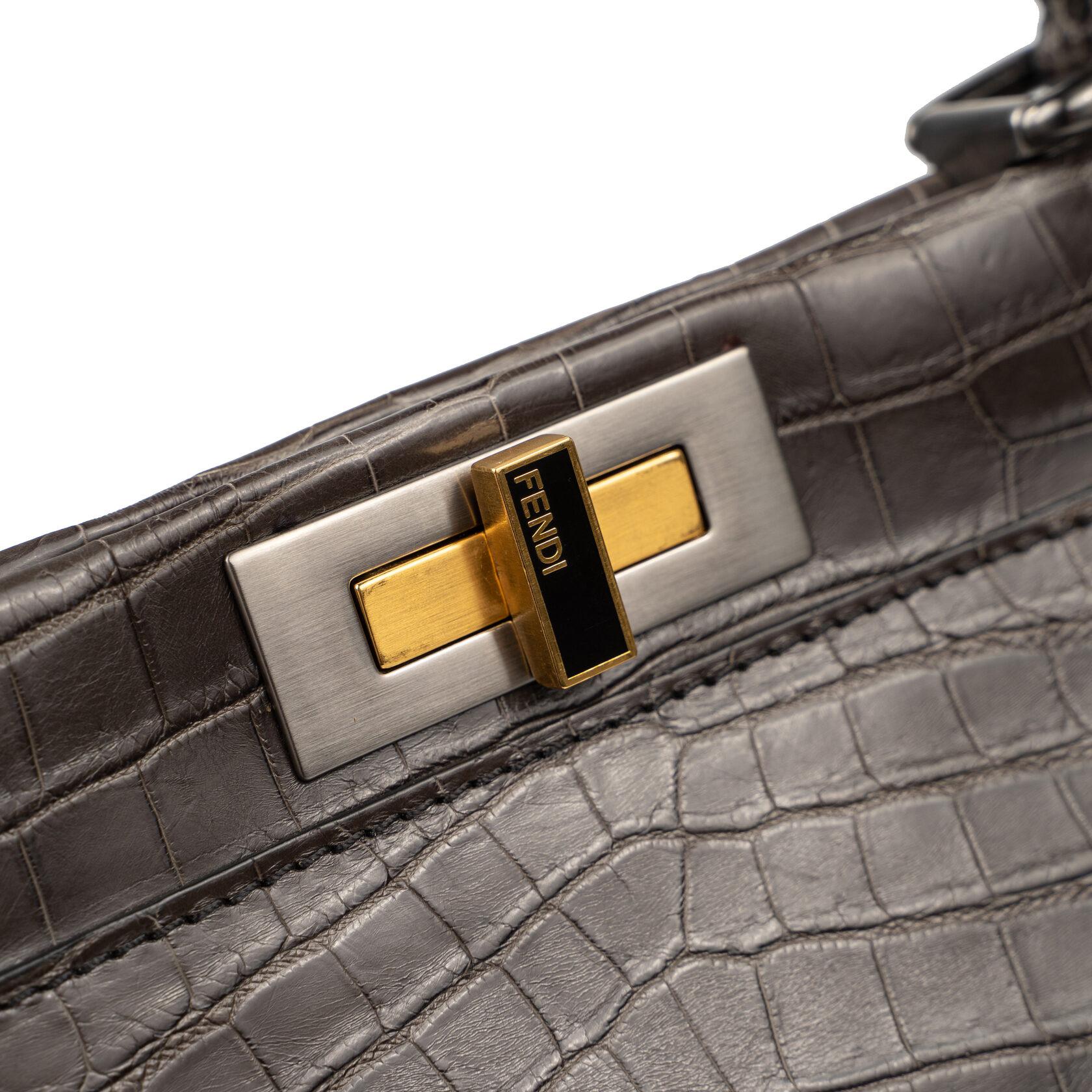 Fendi Peekaboo Medium Crocodile Brown Gray For Sale 1