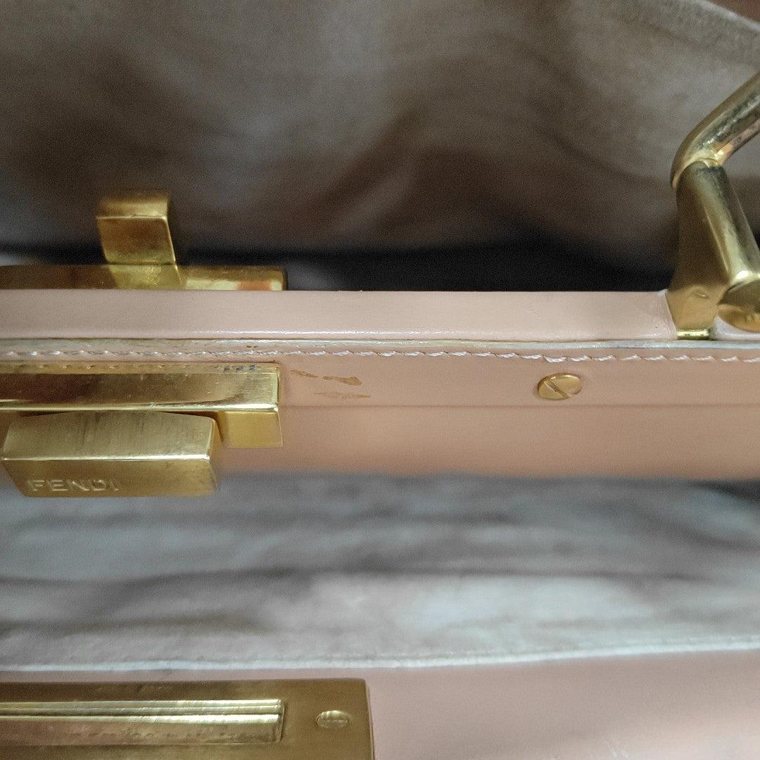 Fendi Peekaboo Medium Fabric Leather Intreccio Orange Handbag In Fair Condition In AUBERVILLIERS, FR