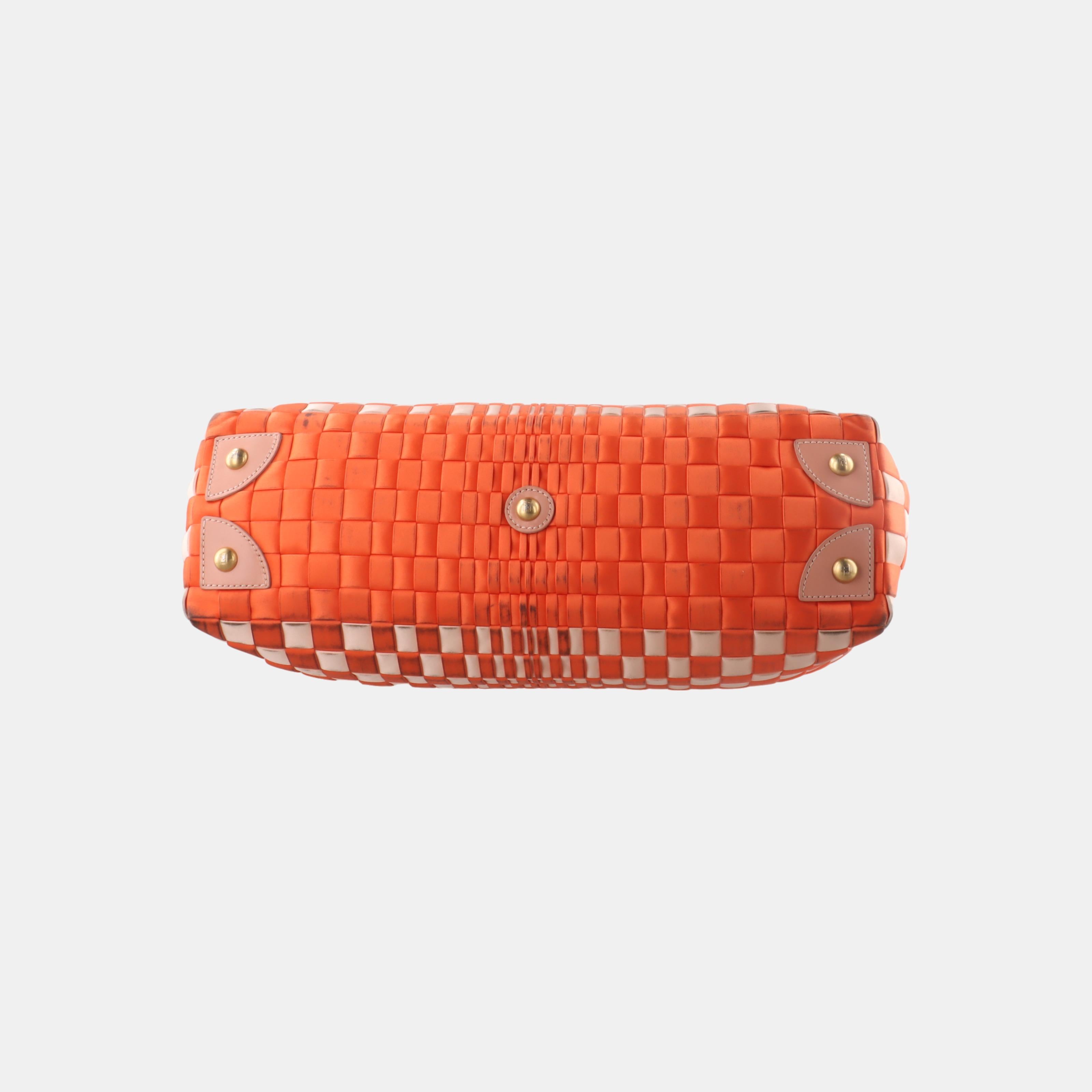 Women's Fendi Peekaboo Medium Fabric Leather Intreccio Orange Handbag