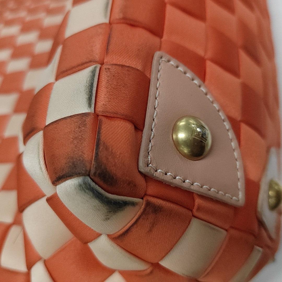 Fendi Peekaboo Medium Fabric Leather Intreccio Orange Handbag 4