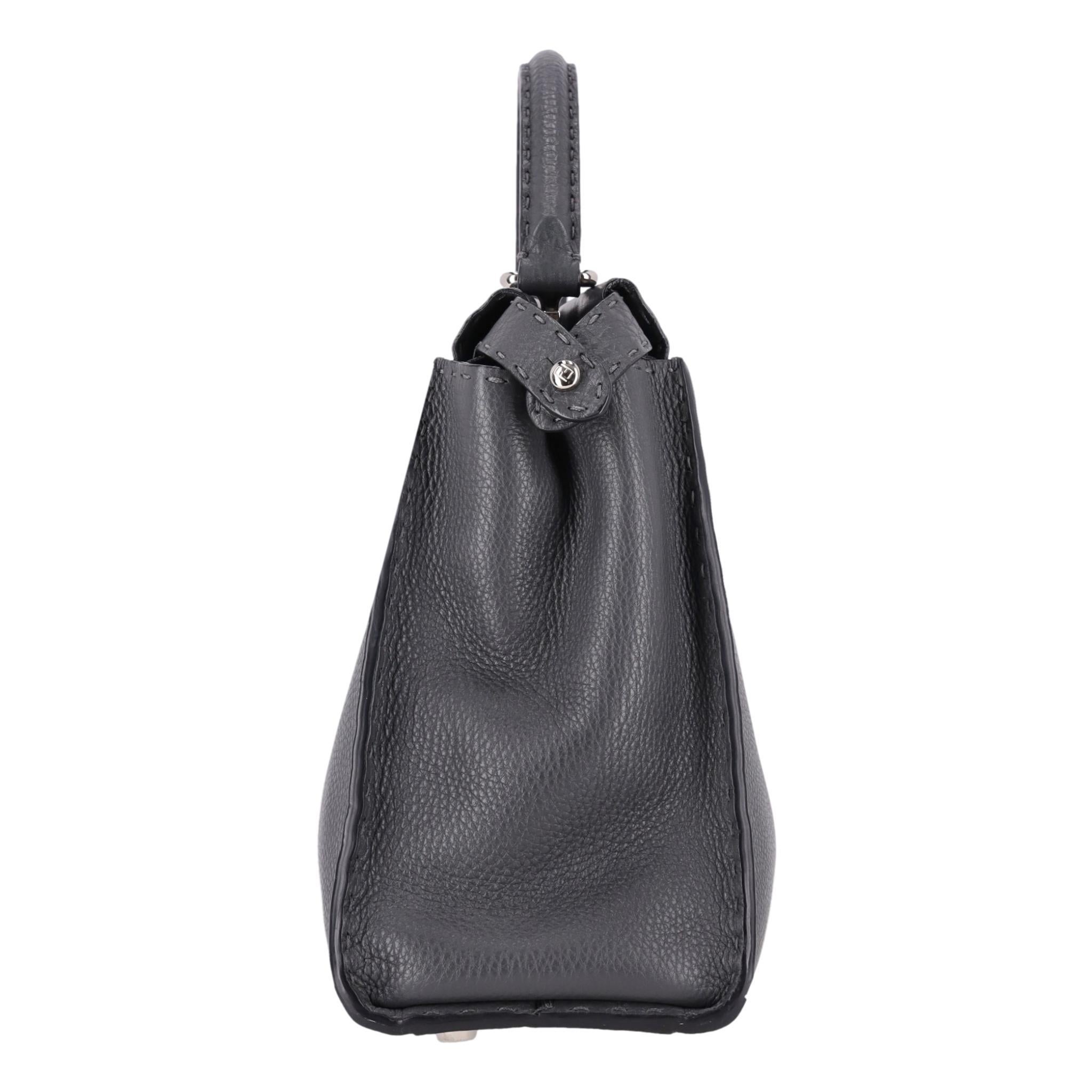 Black Fendi Peekaboo Medium Model Leather Tote Bag For Sale