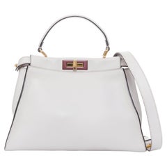 FENDI Peekaboo Medium Selleria Leather taupe grey enamel hardware top handle bag