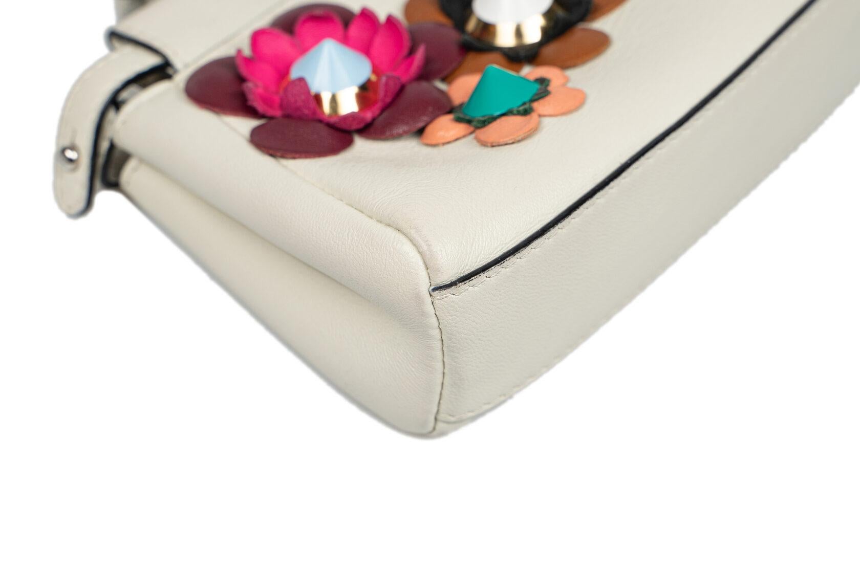 Fendi Peekaboo Micro Limited Edition Milky with Flowers For Sale 3
