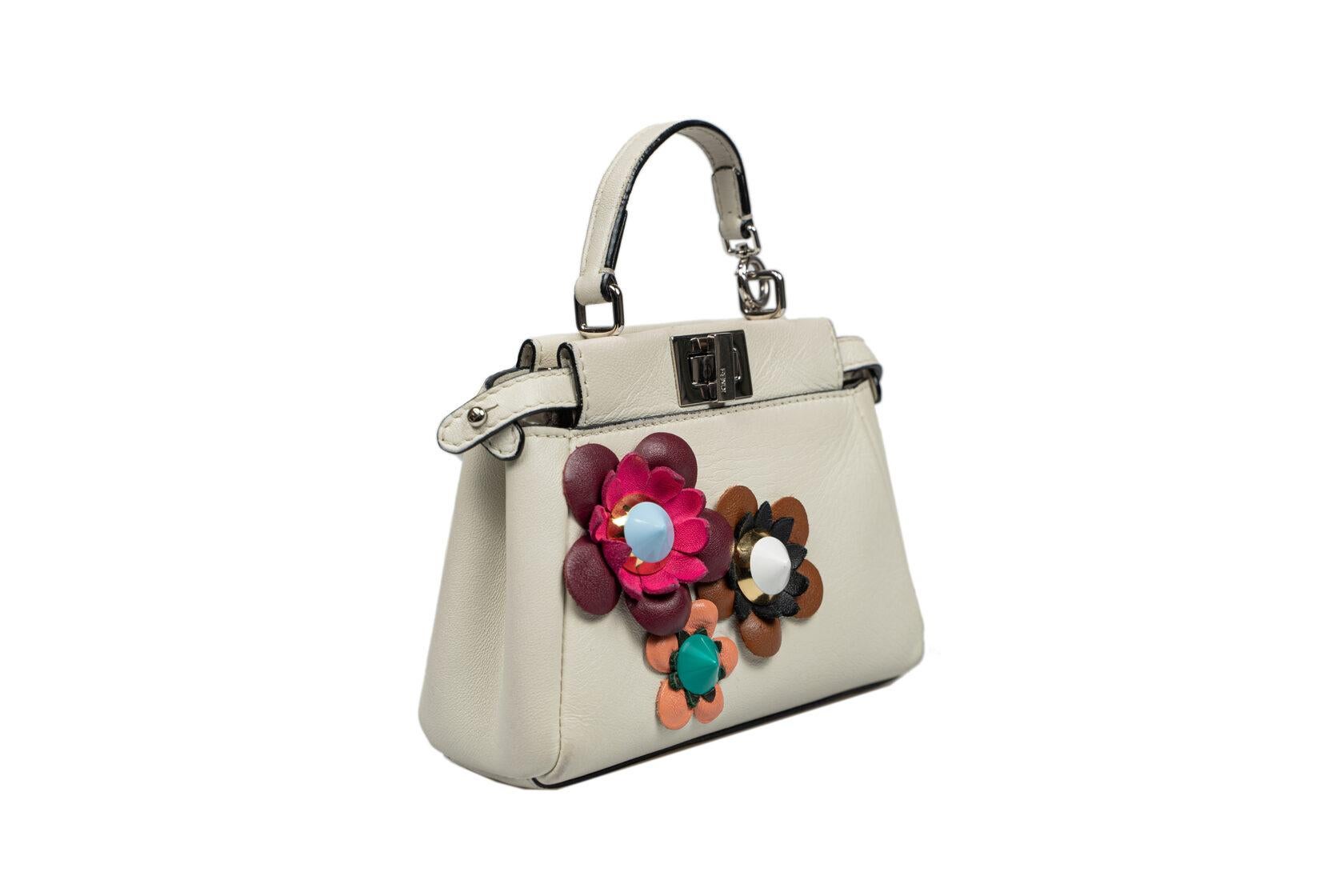 Fendi Peekaboo Micro Limited Edition Milky with Flowers For Sale 6