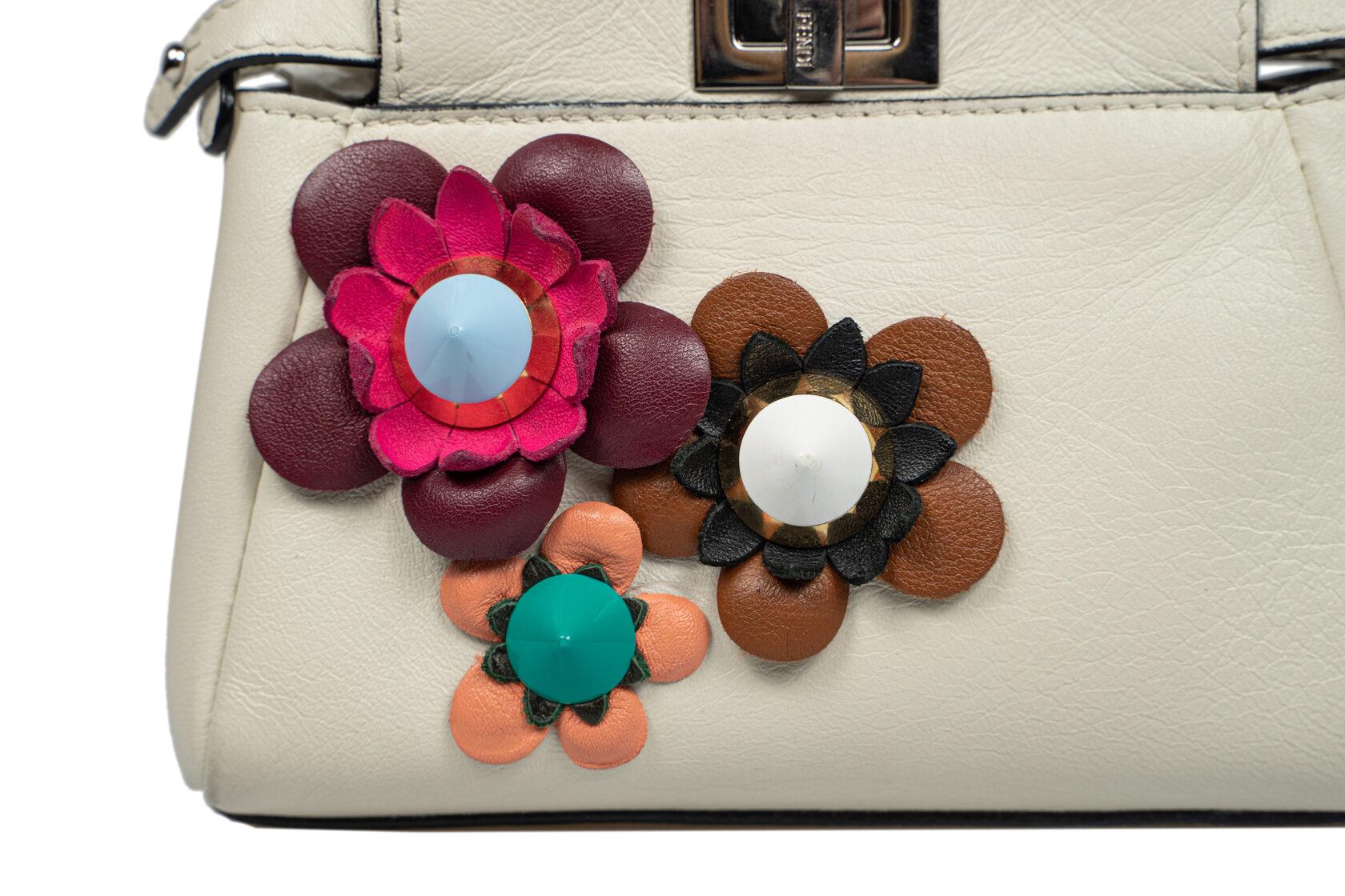 Fendi Peekaboo Micro Limited Edition Milky with Flowers For Sale 11