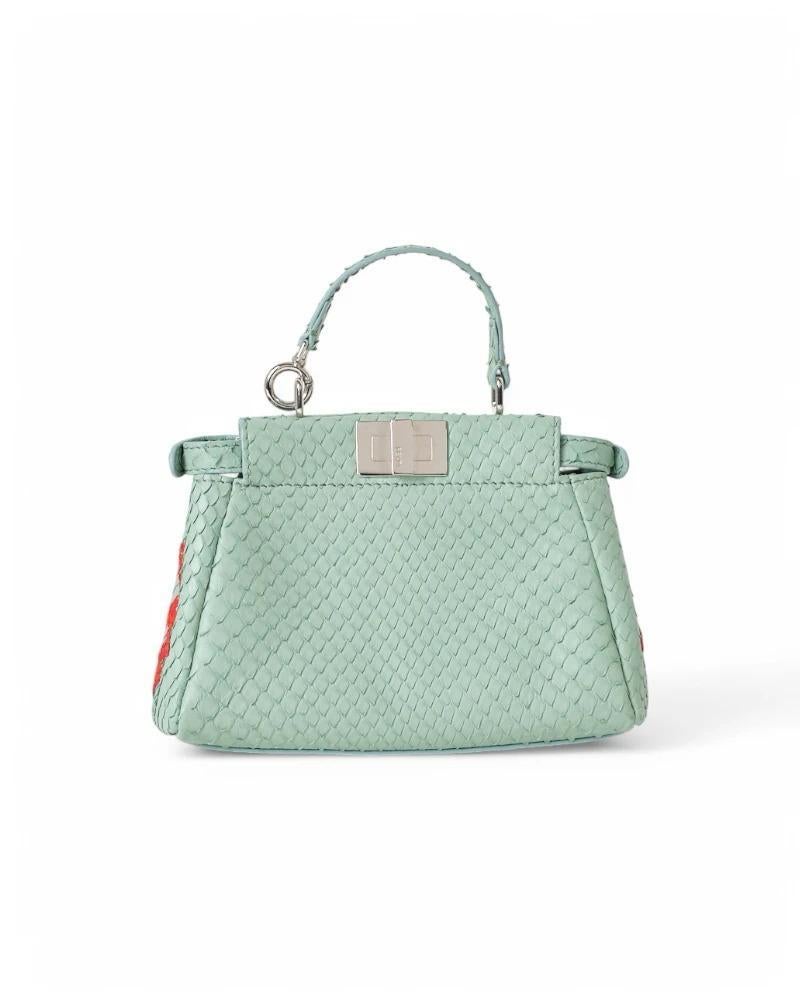 Fendi Peekaboo Micro Python brodé Aqua Green Excellent état - En vente à Torre Del Greco, IT