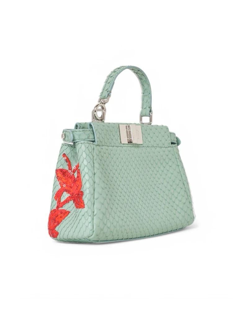 Fendi Peekaboo Micro Python brodé Aqua Green Pour femmes en vente