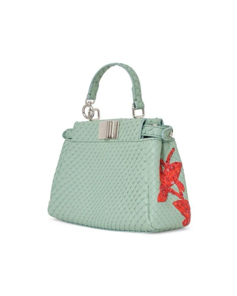 Fendi Peekaboo Micro Python brodé Aqua Green en vente 1