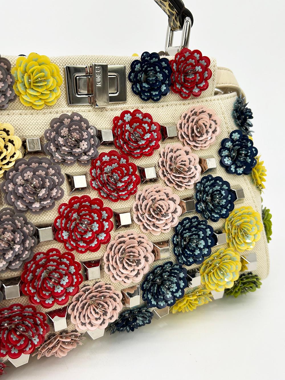 Fendi Peekaboo Mini-Umhängetasche aus Segeltuch mit Blumenmuster Damen im Angebot
