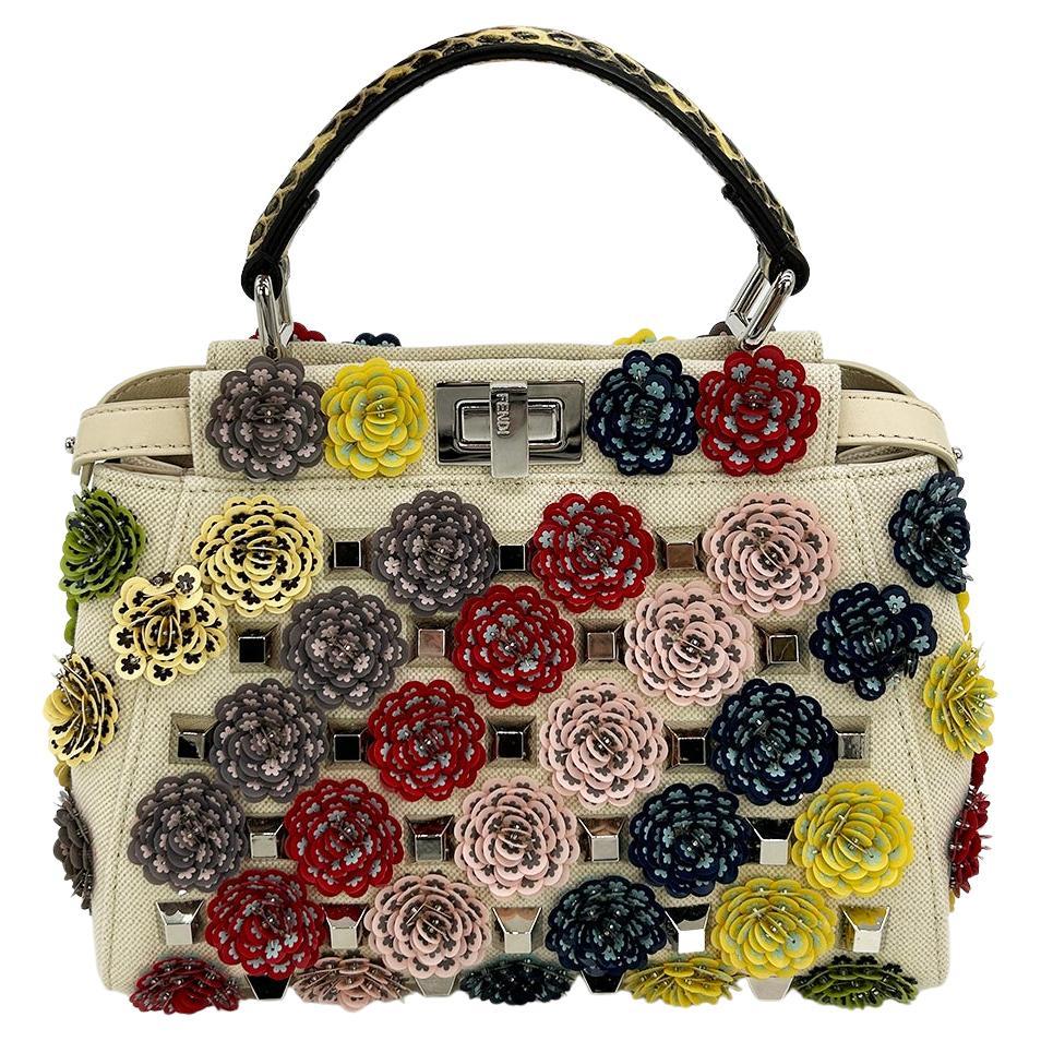 Fendi Peekaboo Mini Floral Canvas Satchel Bag For Sale