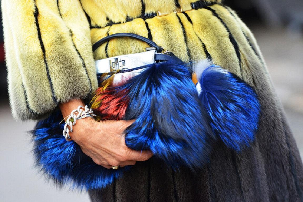 Fendi Peekaboo Mini Fox Fur Blue Limited Edition 2014 In Excellent Condition In AUBERVILLIERS, FR