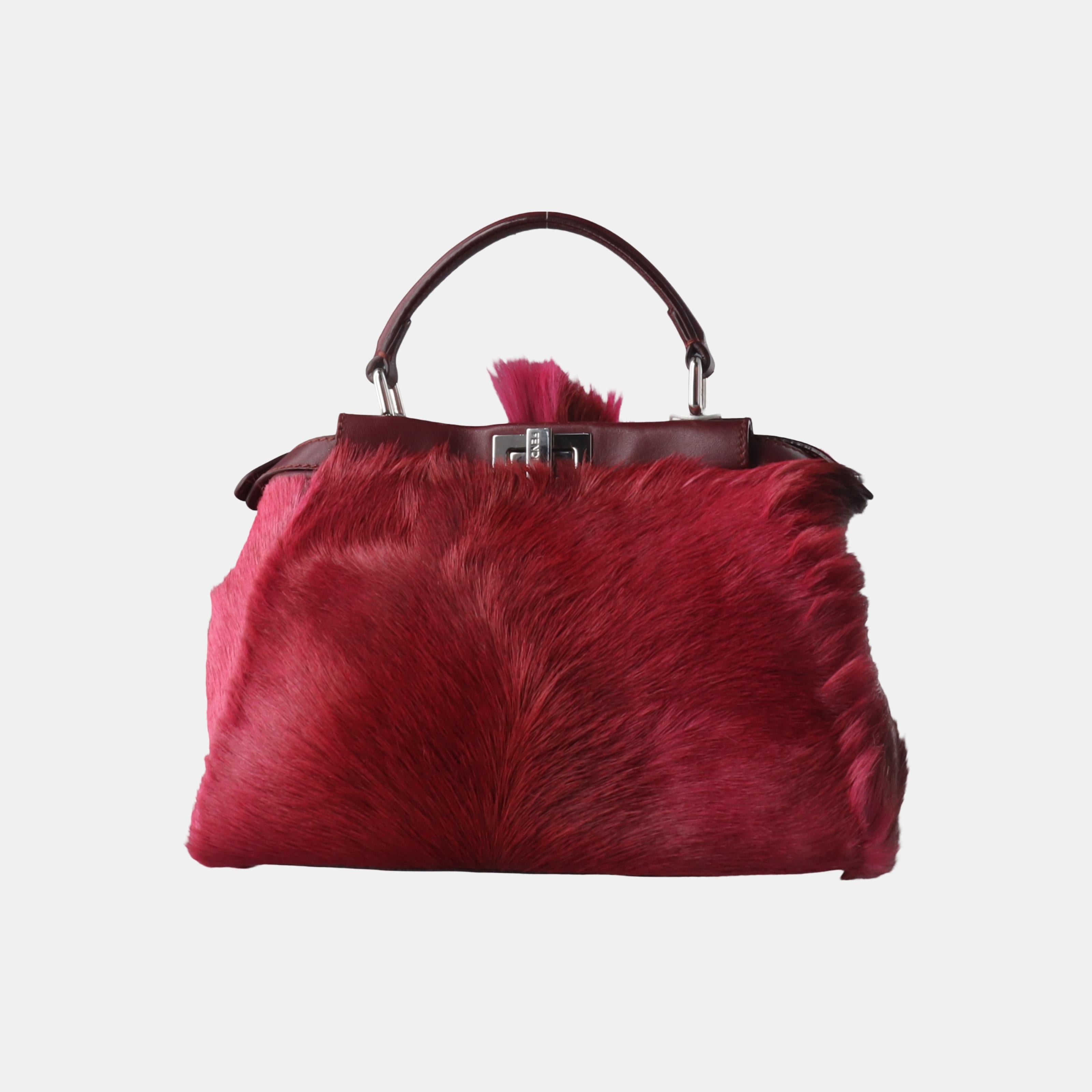 Fendi Mini Gazelle Peekaboo Fourrure Bourgogne, Automne Hiver 2014 Excellent état à AUBERVILLIERS, FR
