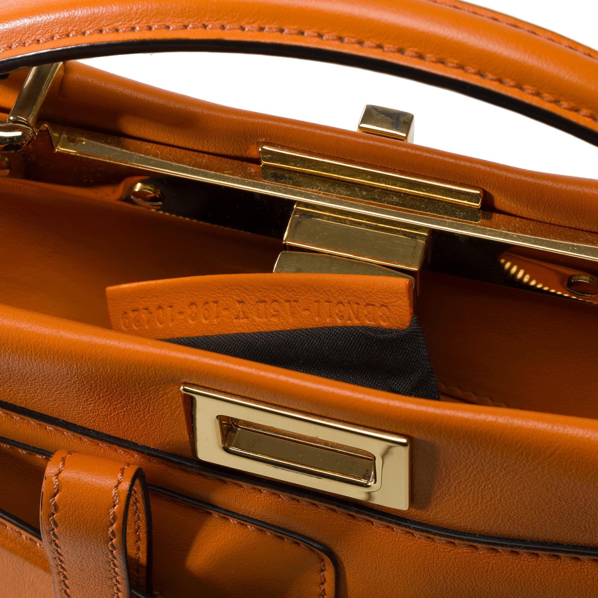 Fendi Peekaboo Mini Pocket handbag strap in Orange calf leather, GHW 2