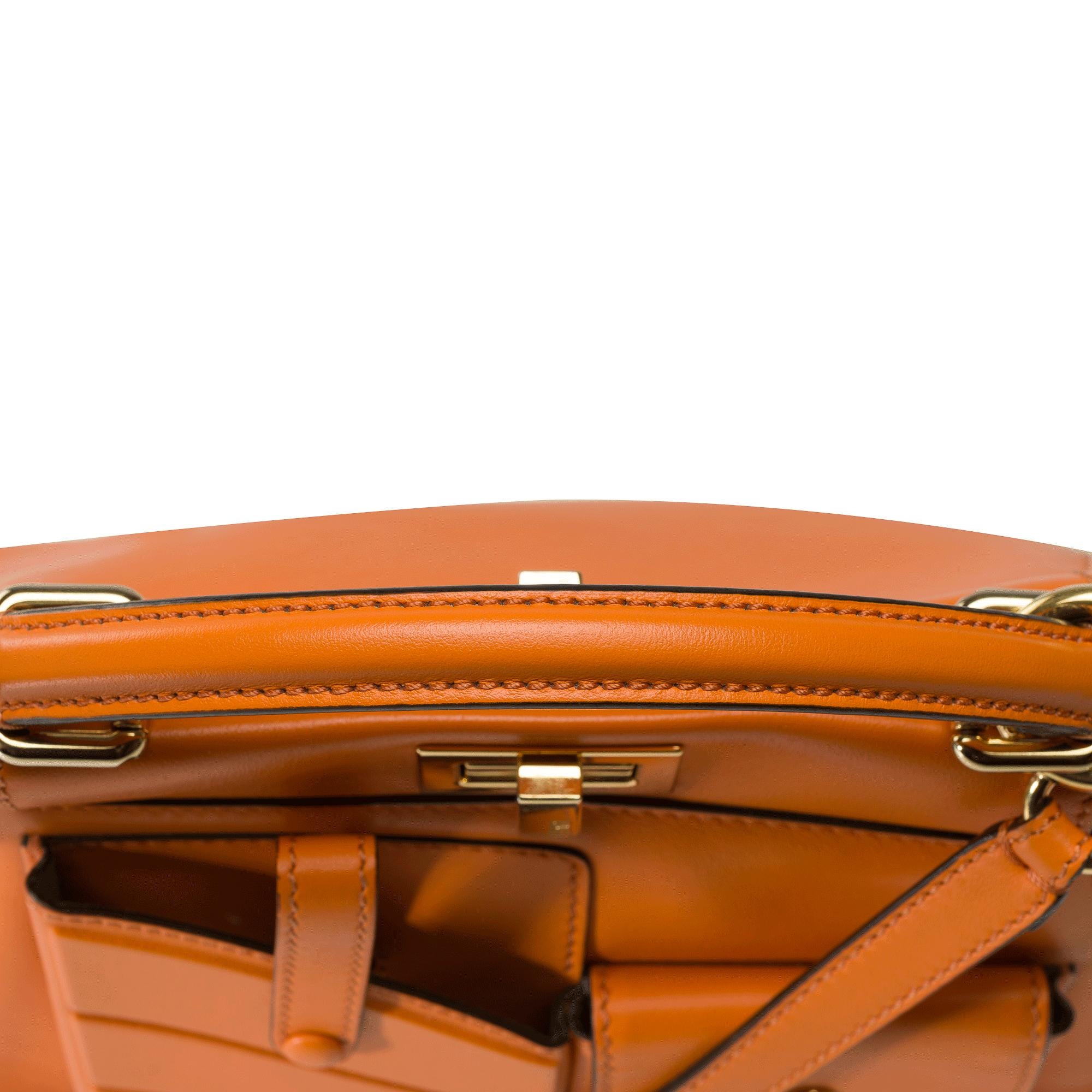 Fendi Peekaboo Mini Pocket handbag strap in Orange calf leather, GHW 3