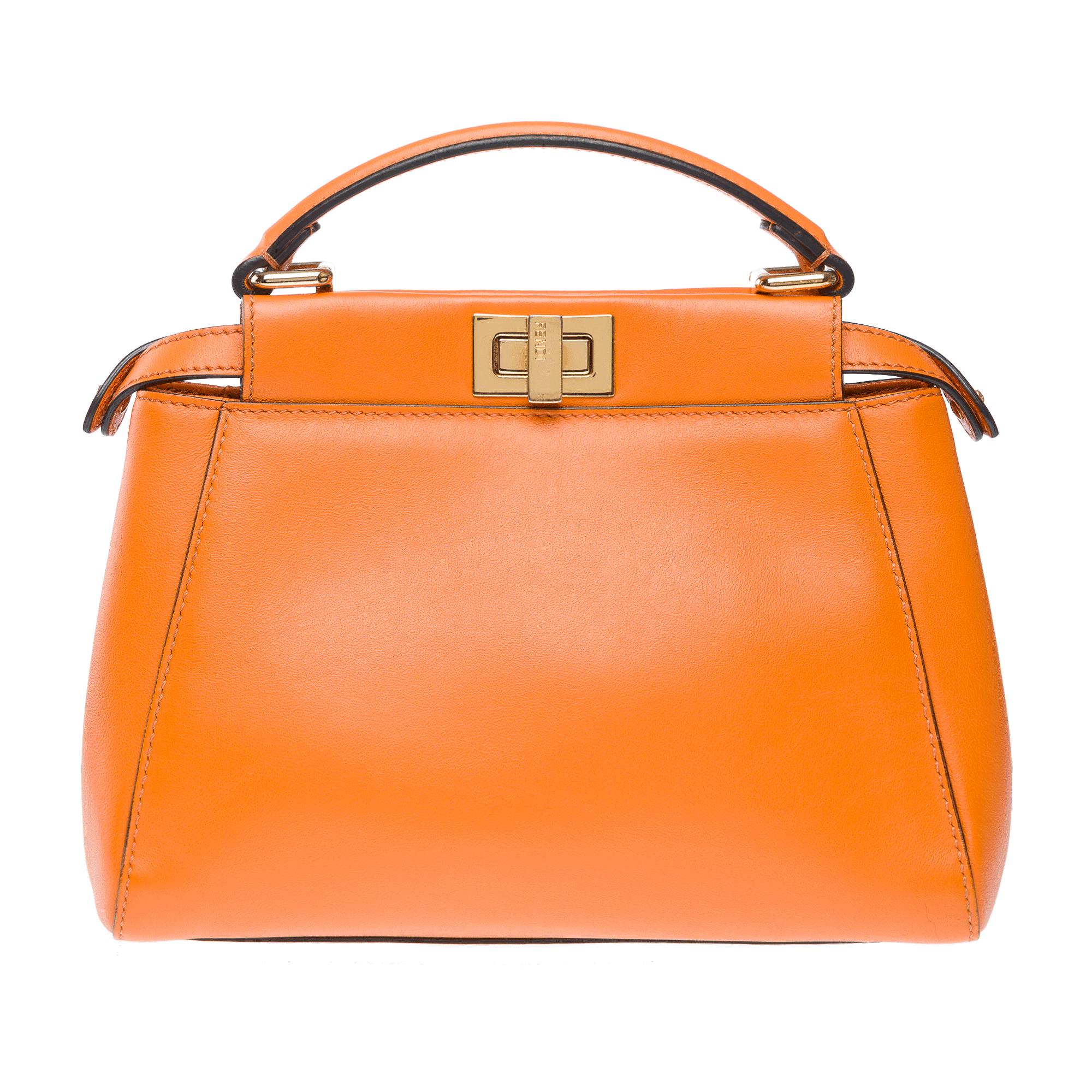 Fendi Peekaboo Mini Pocket handbag strap in Orange calf leather, GHW 4
