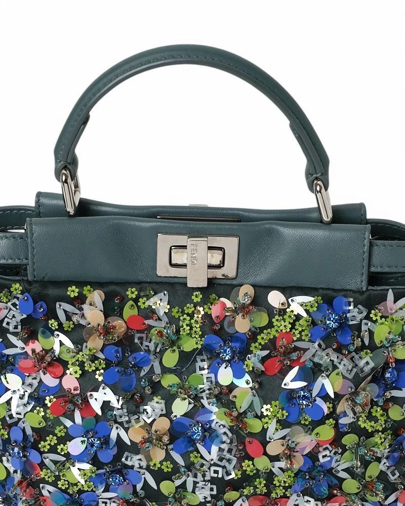 Fendi Peekaboo Mini Rhinestone Embroidery Green For Sale 13