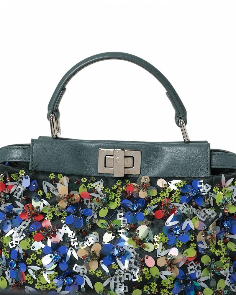 Fendi Peekaboo Mini Rhinestone Embroidery Green For Sale 14