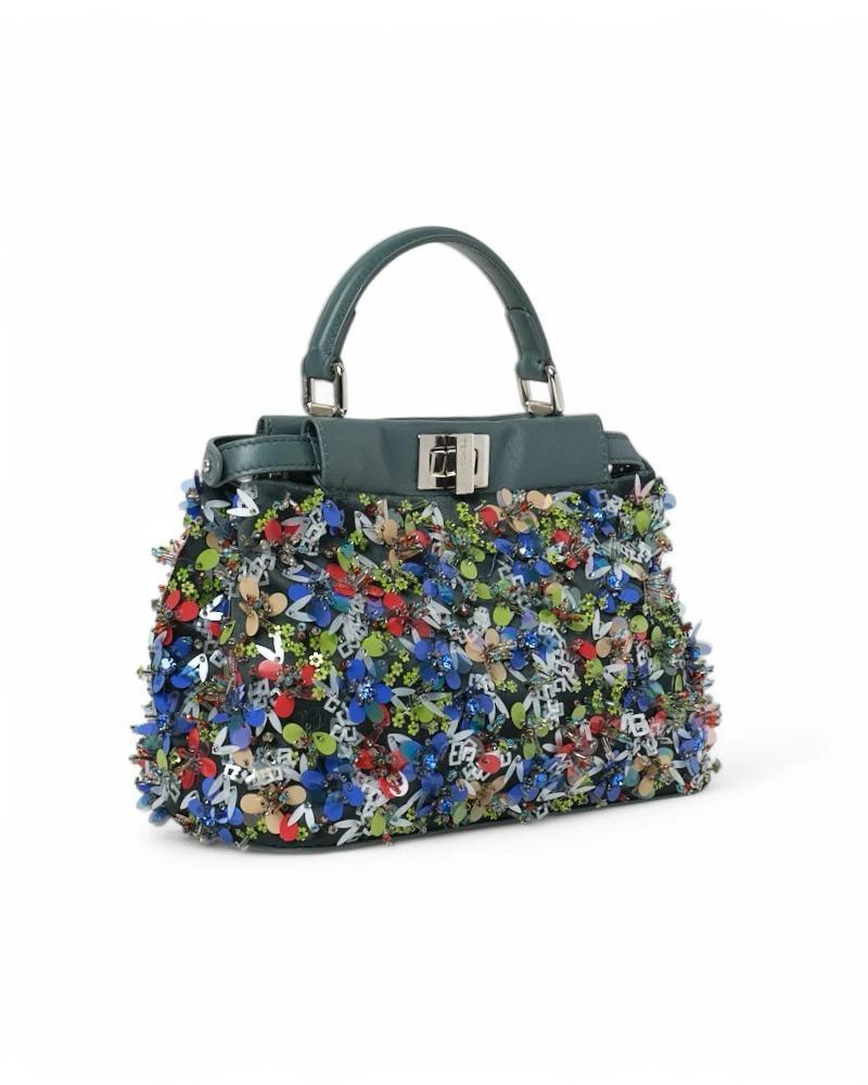 Women's Fendi Peekaboo Mini Rhinestone Embroidery Green For Sale