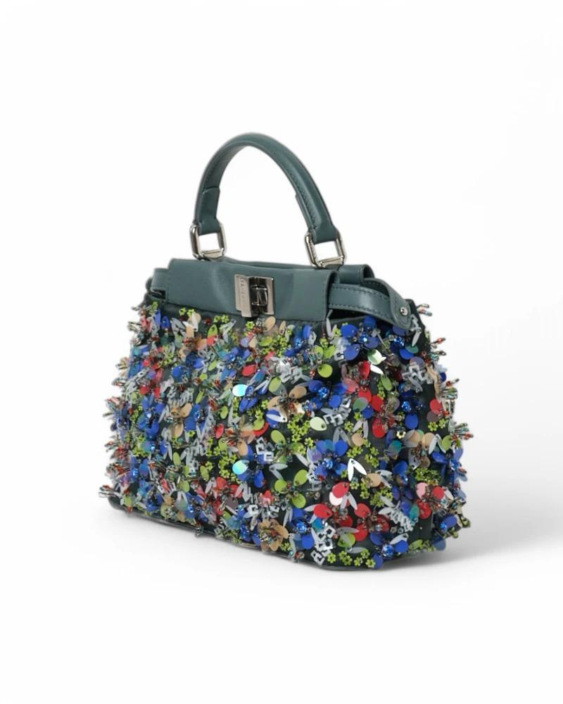 Fendi Peekaboo Mini Rhinestone Embroidery Green For Sale 1