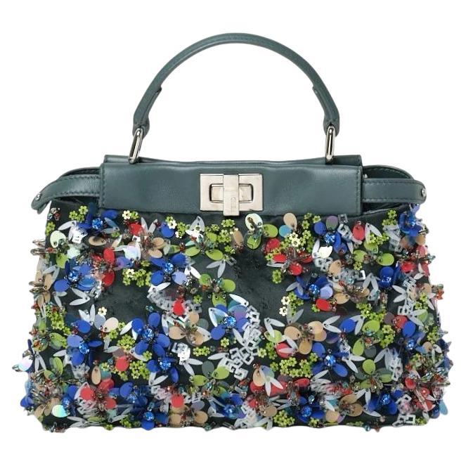 Fendi Peekaboo Mini Rhinestone Embroidery Green For Sale