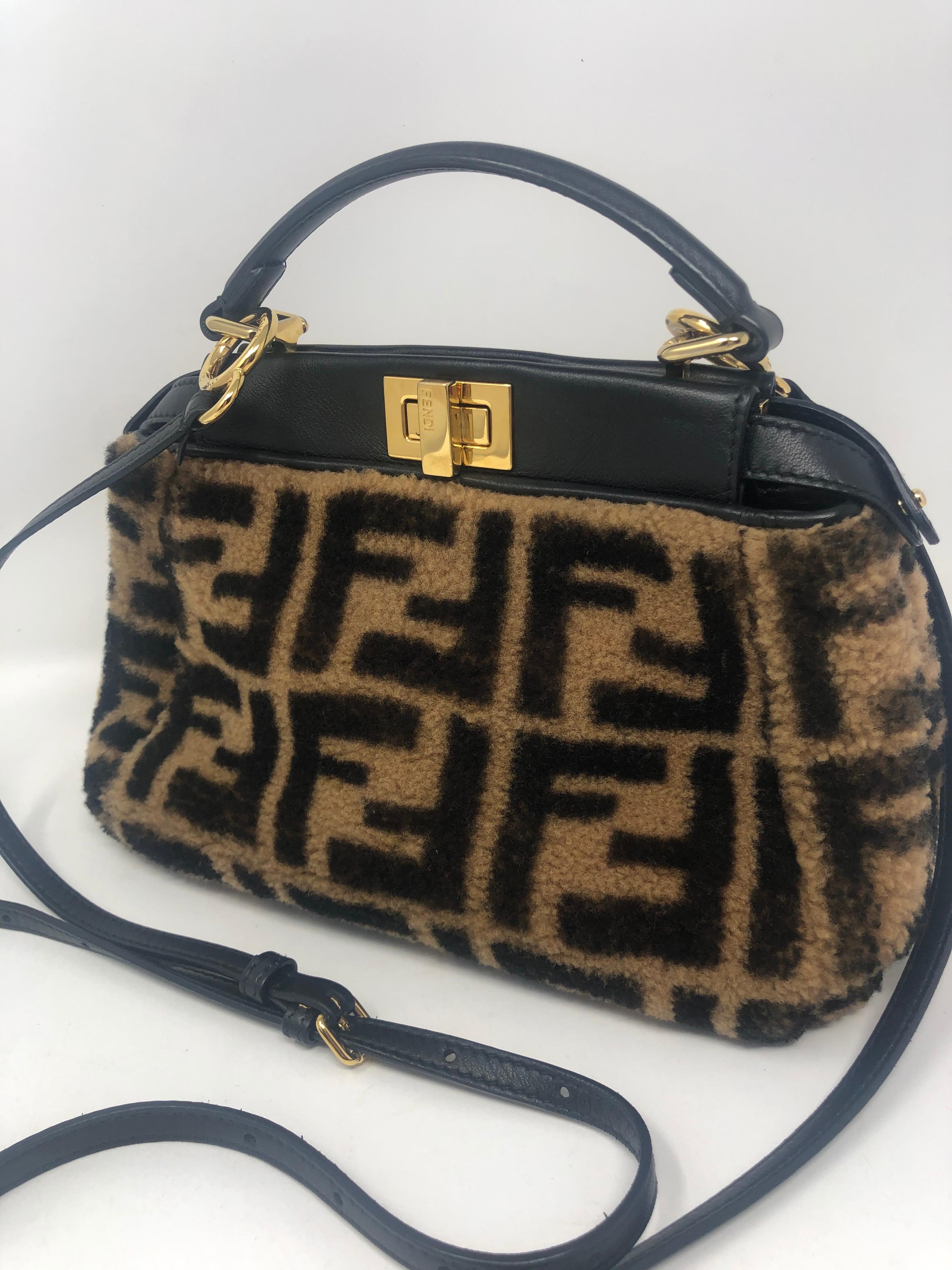 Black Fendi Peekaboo Mini Sheepskin Fur Bag