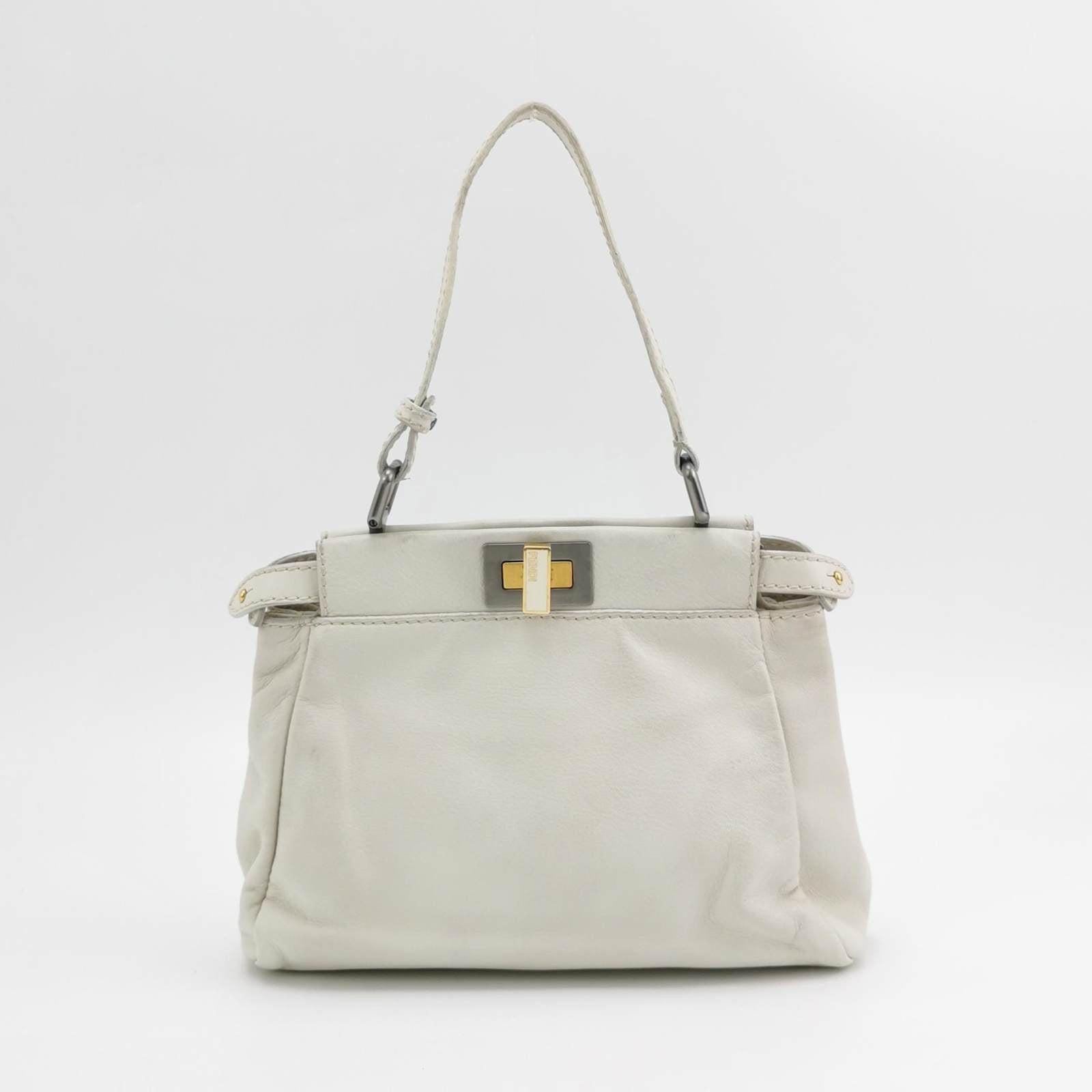 Fendi Peekaboo Mini Bolso Corsario de Piel Blanco en Bueno estado para la venta en AUBERVILLIERS, FR
