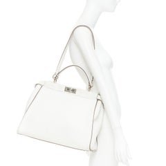 FENDI Peekaboo off white leather silver hardware Bug Monster fur eye lined bag