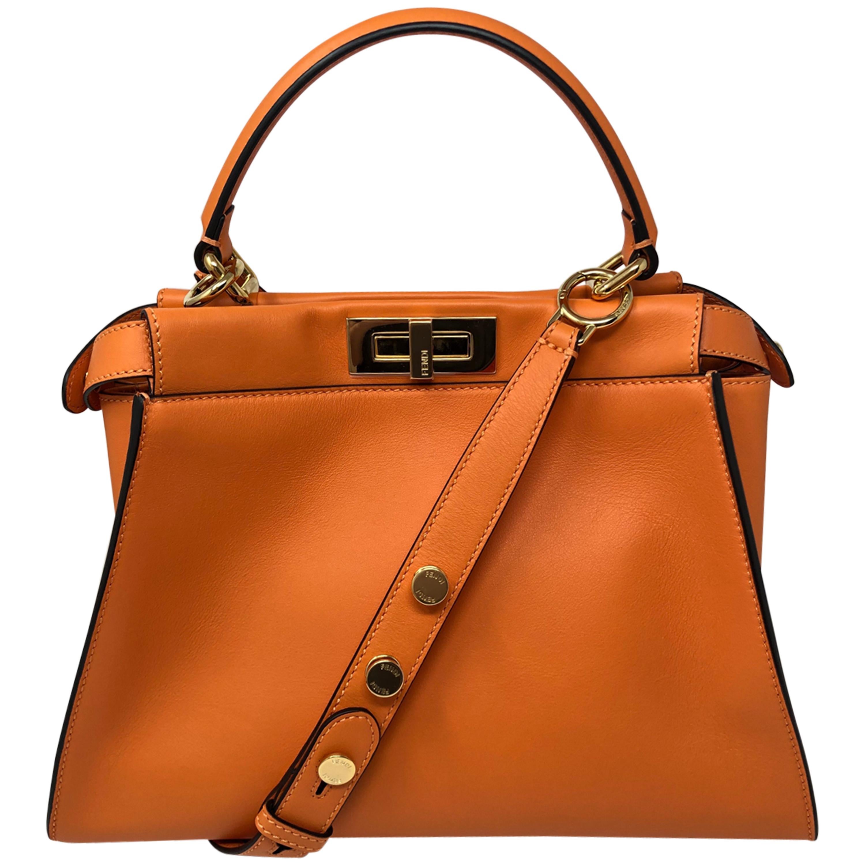Fendi Peekaboo Orange Leather Bag 