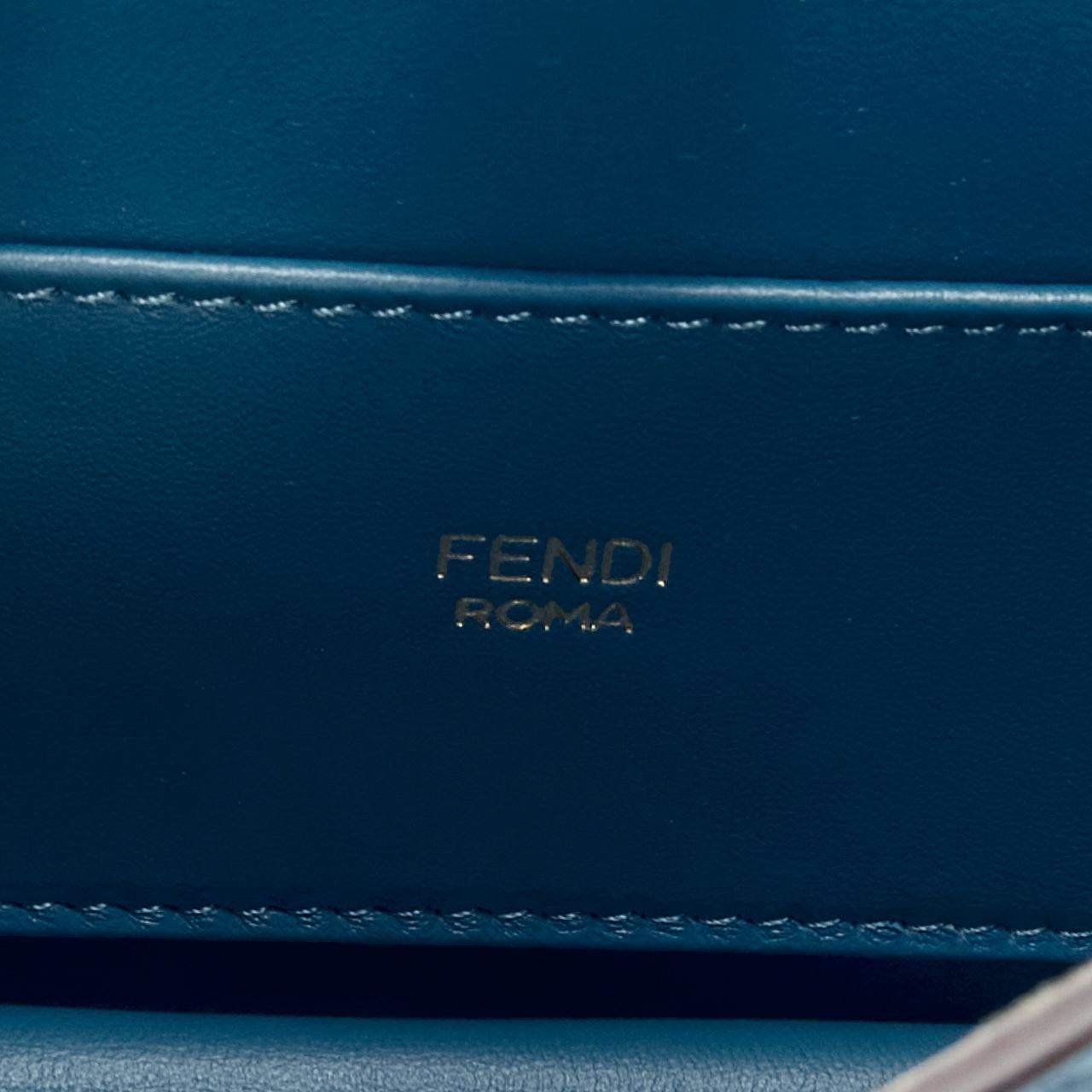 FENDI Peekaboo pink lace applique blue leather gold buckle crossbody bag For Sale 6