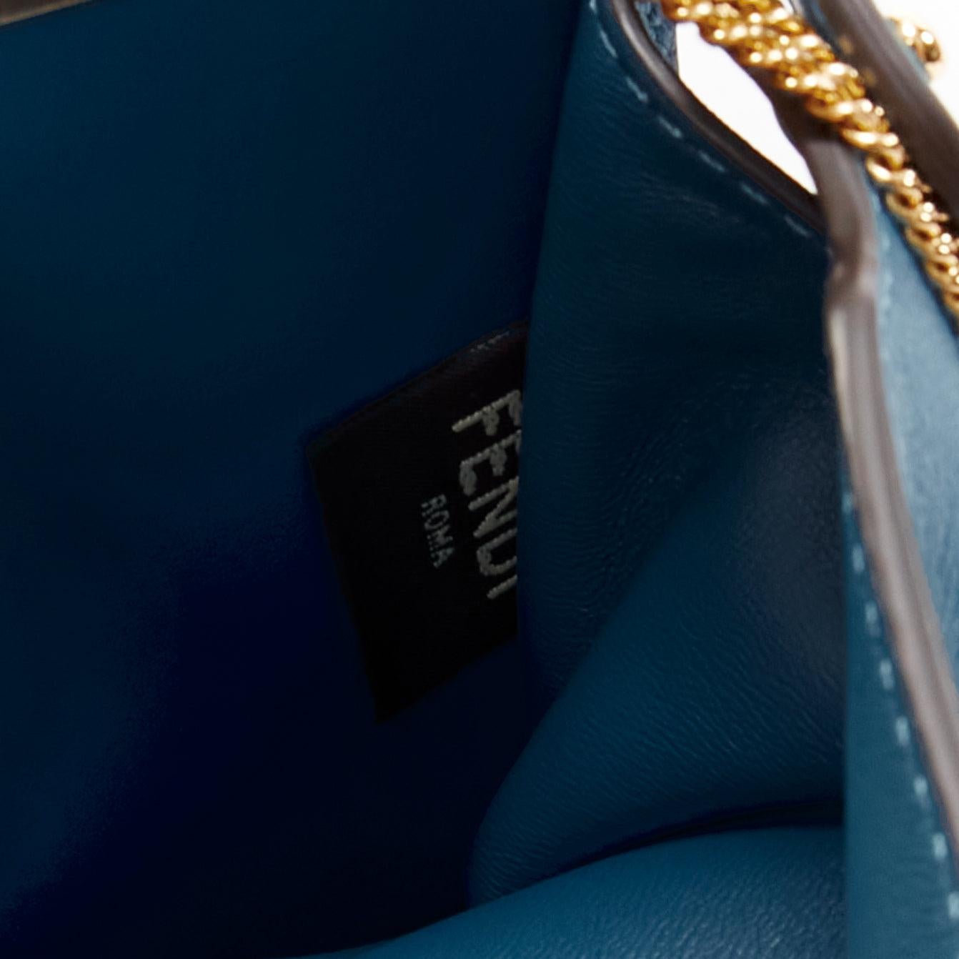 FENDI Peekaboo pink lace applique blue leather gold buckle crossbody bag For Sale 7