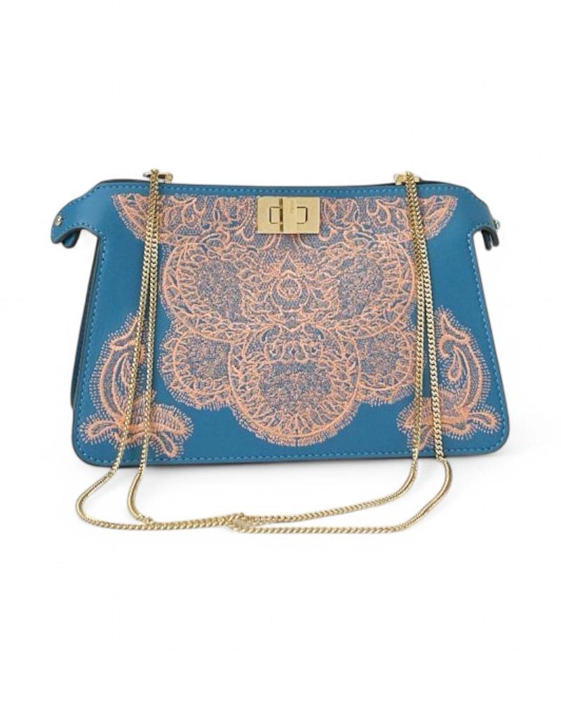 Fendi Peekaboo Clutch Tasche mit blauer Stickerei im Zustand „Neu“ im Angebot in Torre Del Greco, IT
