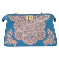Fendi Peekaboo Blue Embroidery Clutch Bag