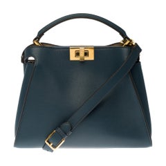 Fendi Peekaboo shoulder bag with strap in blue leather and gold hardware