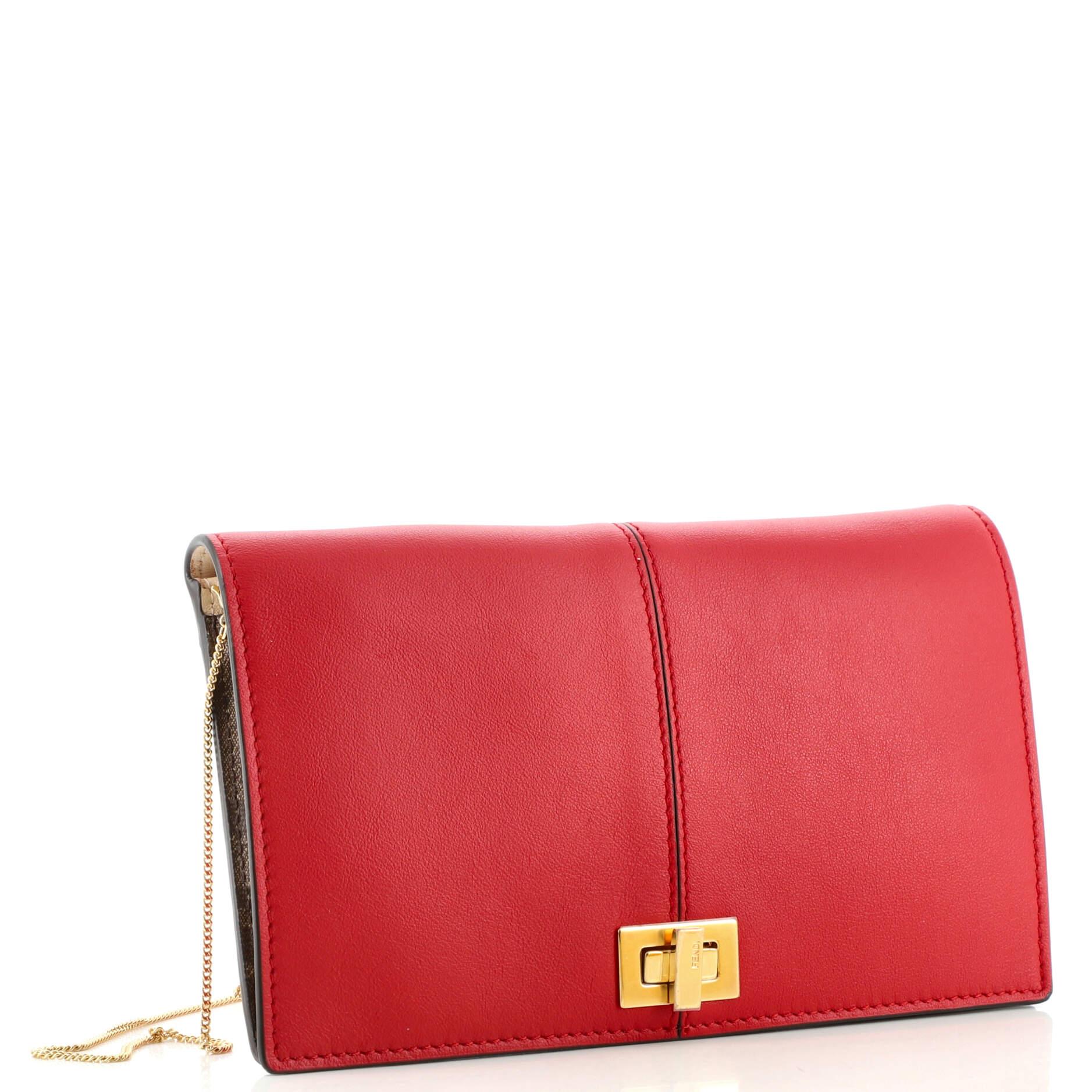 Red Fendi Peekaboo Wallet on Chain Leather