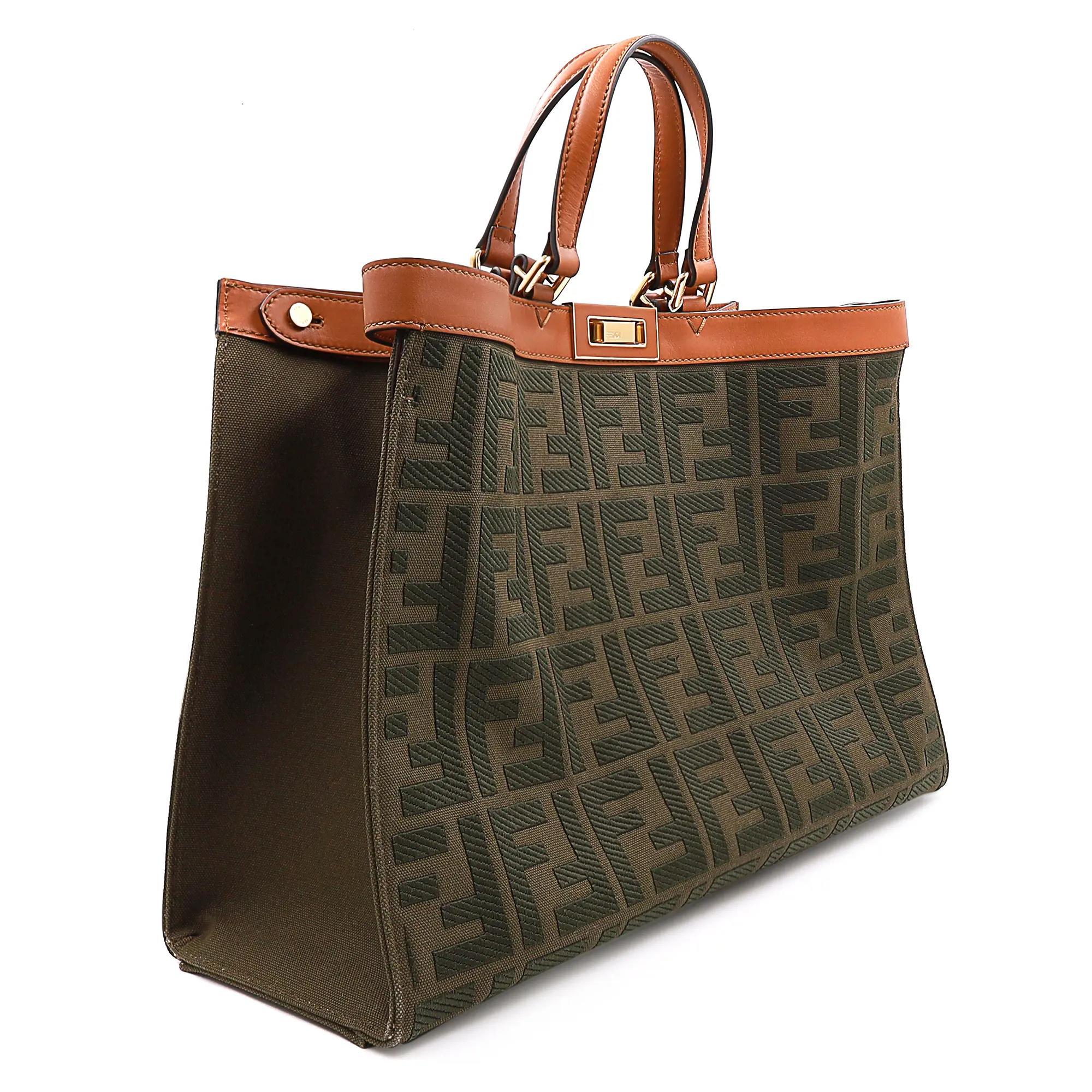 Black Fendi Peekaboo X-Tote Canvas Medium Green Ladies Handbag For Sale
