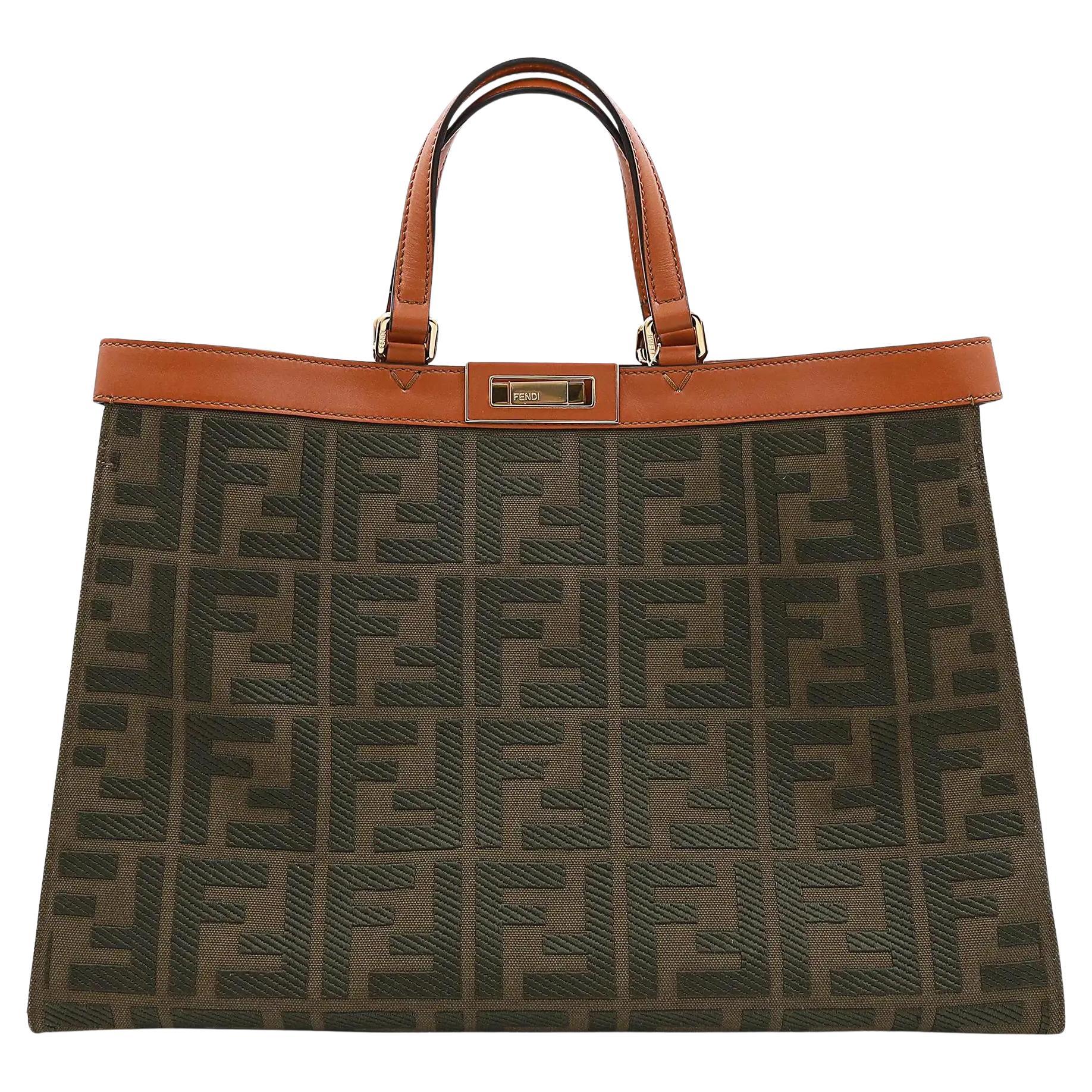 Fendi Peekaboo X-Tote Canvas Medium Green Ladies Handbag For Sale