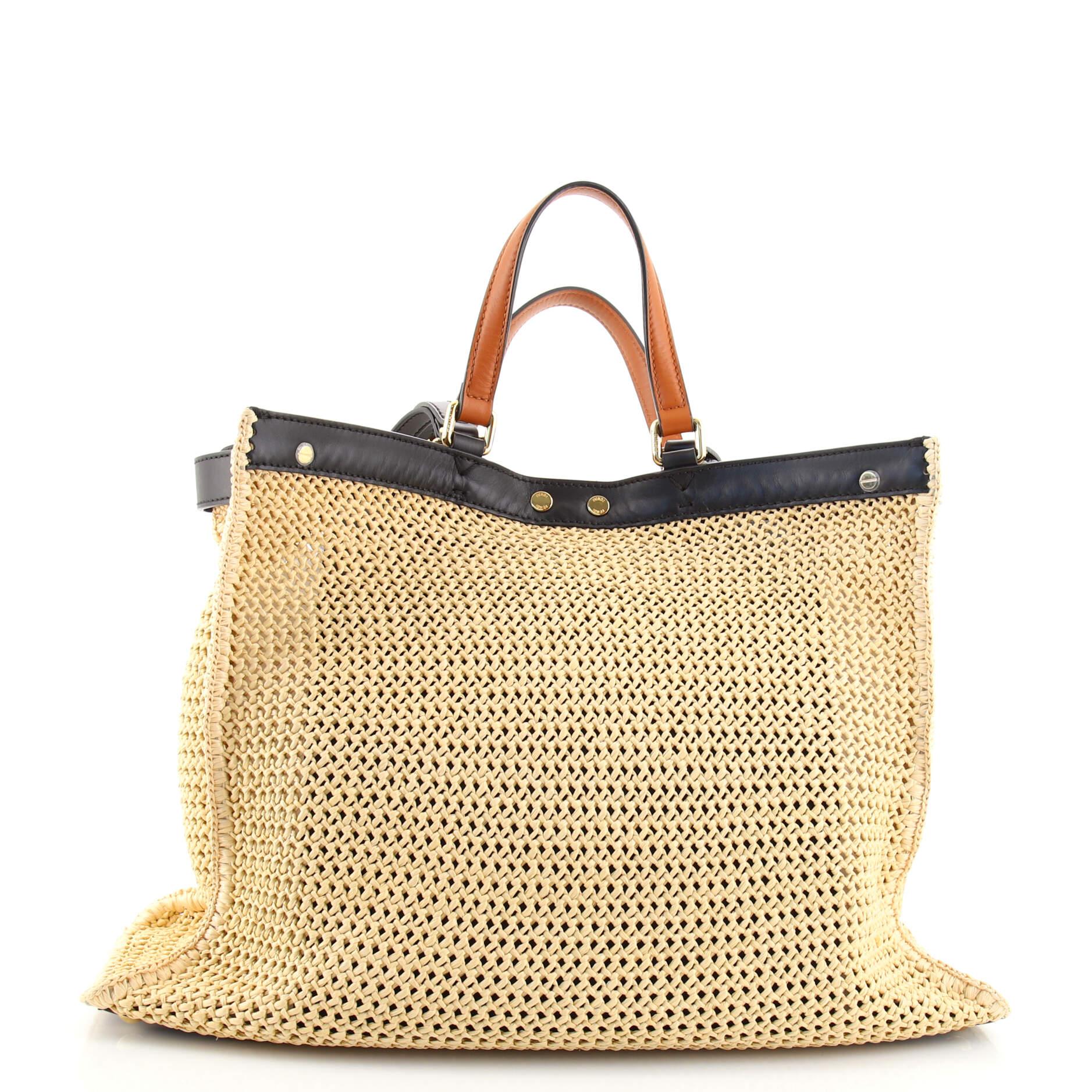 Beige Fendi Peekaboo X-Tote Raffia Medium