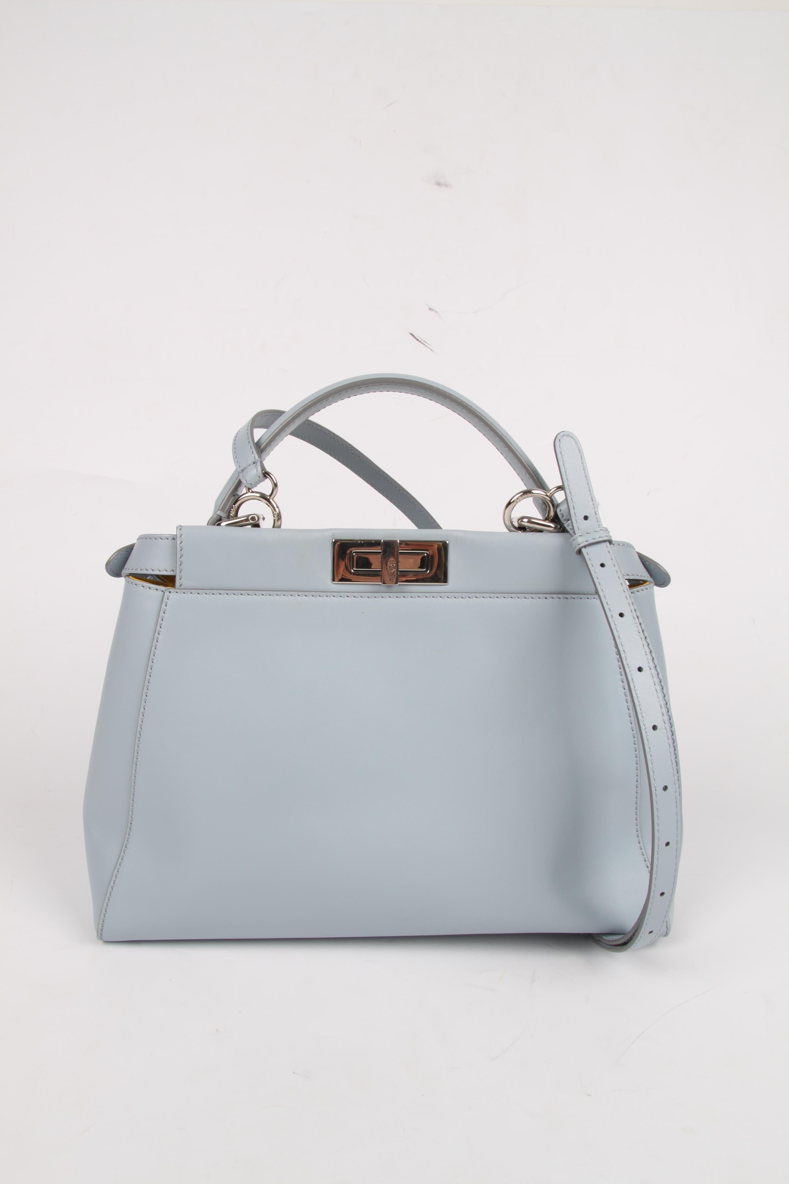 Fendi Peekaboo Yellow Lined Bag - baby blue In Excellent Condition In Baarn, NL