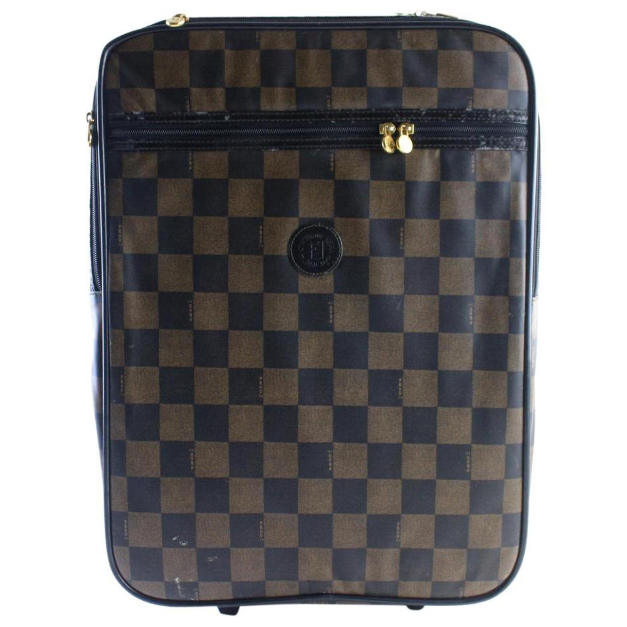 Fendi Pequin Checker Rolling Luggage 30fr0621 Brown Nylon Backpack For Sale