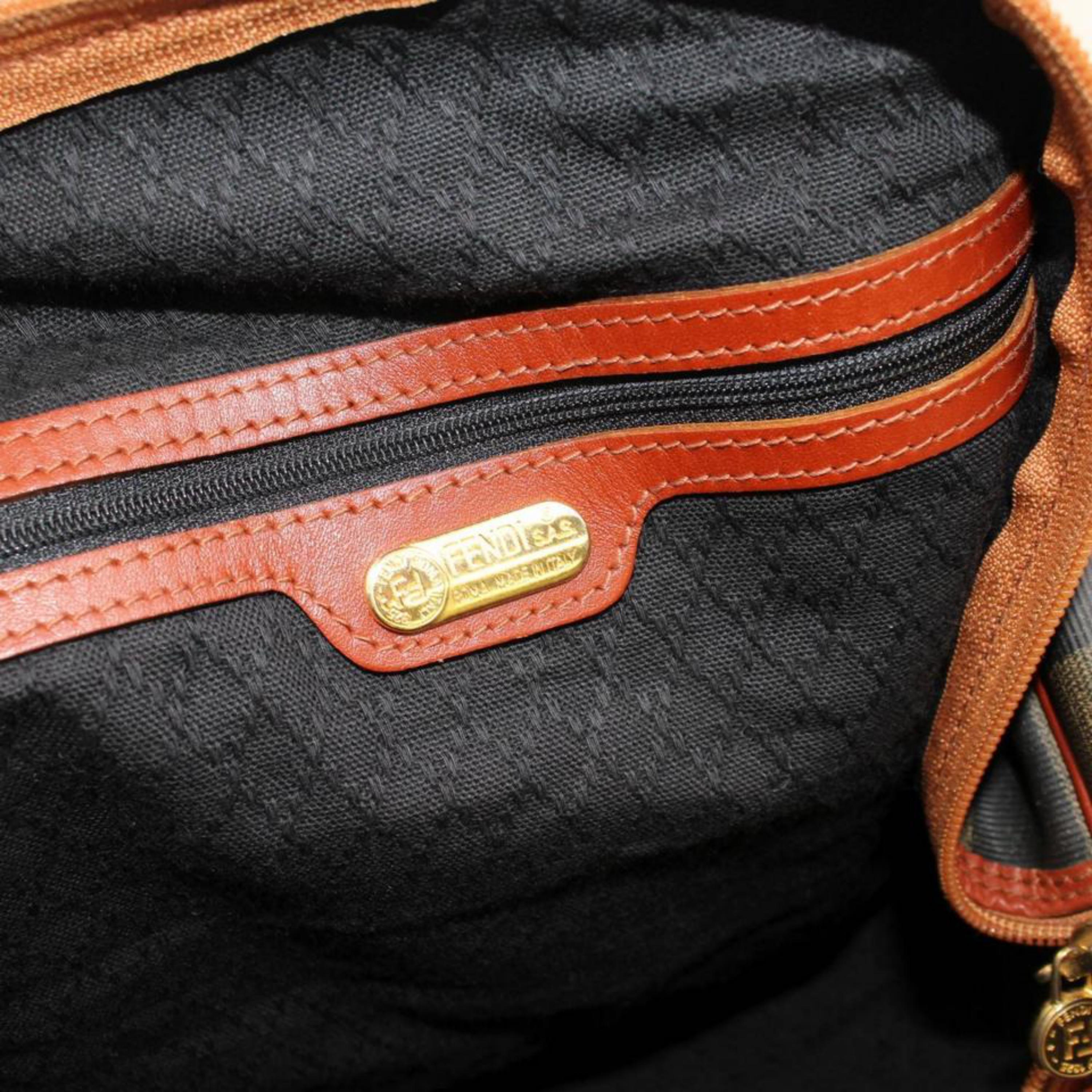 Fendi Pequin Stripe 2way Duffle Boston 867743 Brown Leather Weekend ...